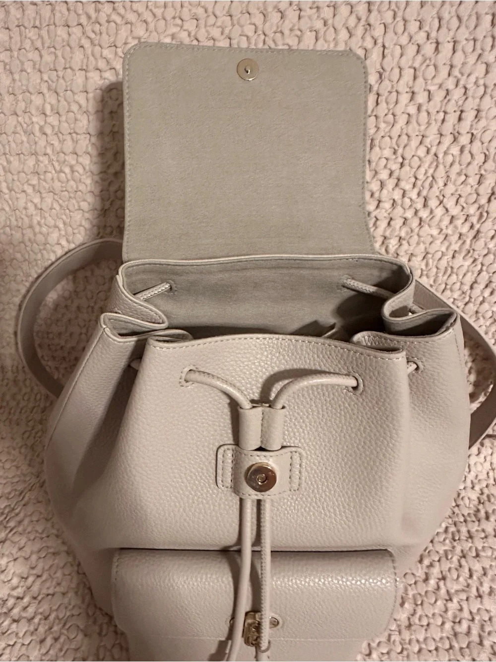 Furla Pebbled Leather Drawstring Backpack - Light Cream